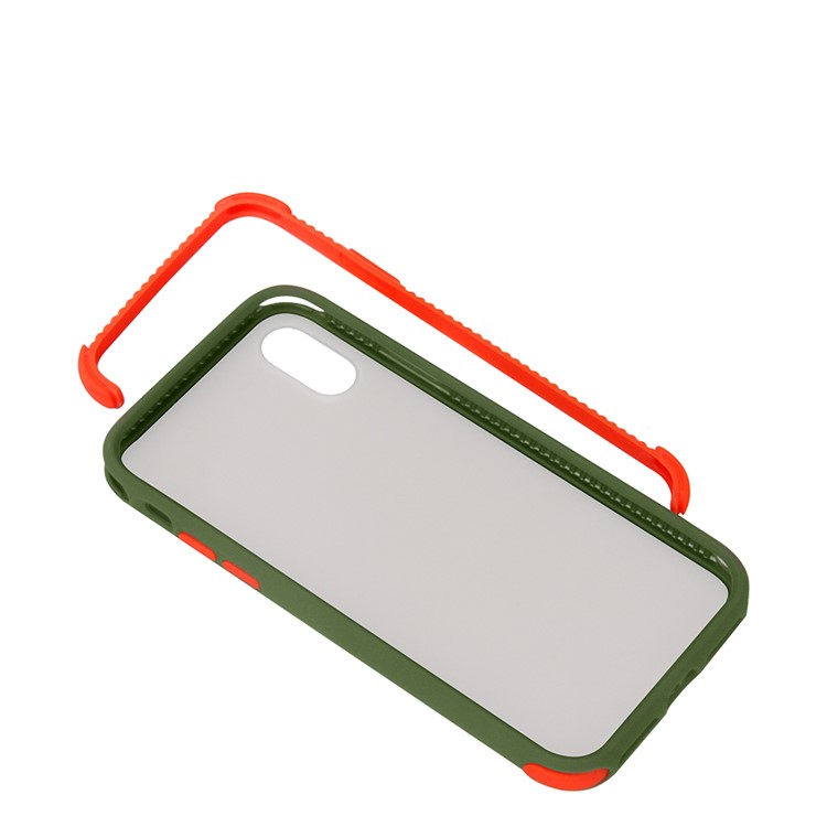Drop-resistant Anti-slip TPU+Acrylic+Silicone Phone Case for iPhone XS / X - Green+Orange-3