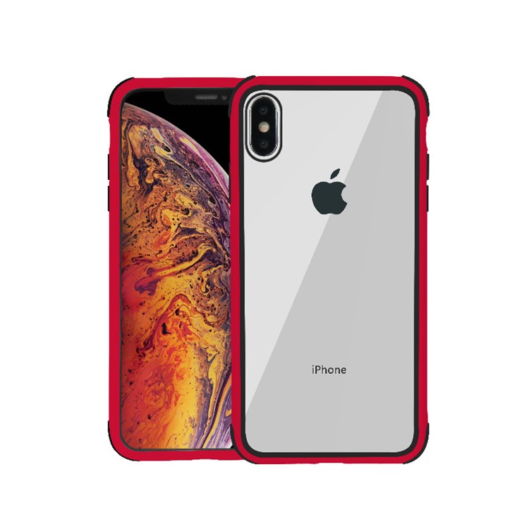 Drop-resistant Anti-slip TPU+Acrylic+Silicone Phone Case for iPhone XS / X - Red+Black-1