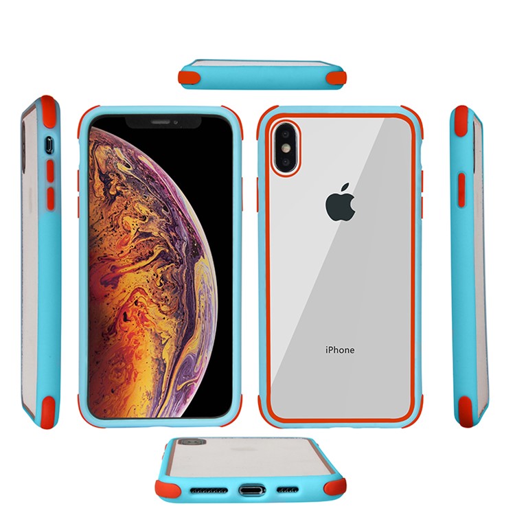 Drop-resistant TPU+Acrylic+Silicone Stylish Case for iPhone XS Max 6.5 inch - Blue/Orange-4