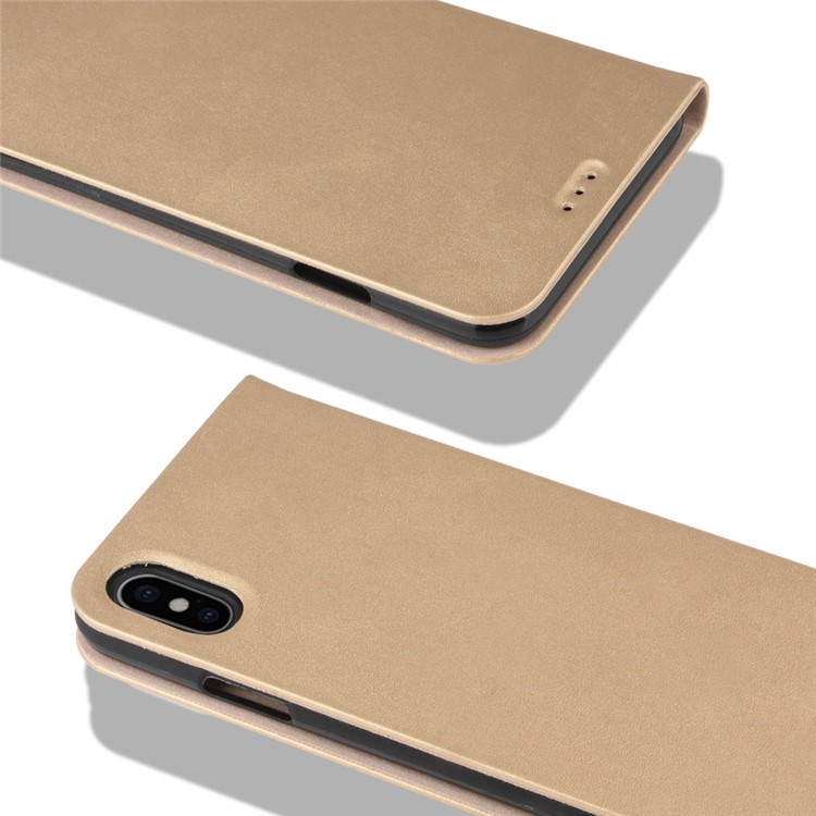Auto-absorbed RFID Blocking Anti Theft Leather Case for iPhone XS Max 6.5 inch - Gold-1