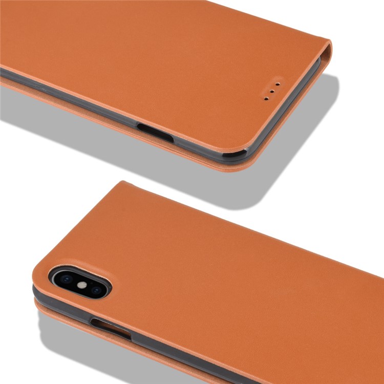 Auto-absorbed RFID Blocking Anti Theft Leather Case for iPhone XS Max 6.5 inch - Brown-1