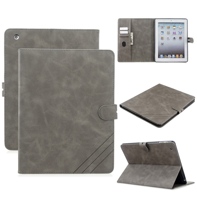 Auto Wake Sleep Stand Smart Leather Tablet Cover Casing for Apple iPad 2/3/4 - Grey-1