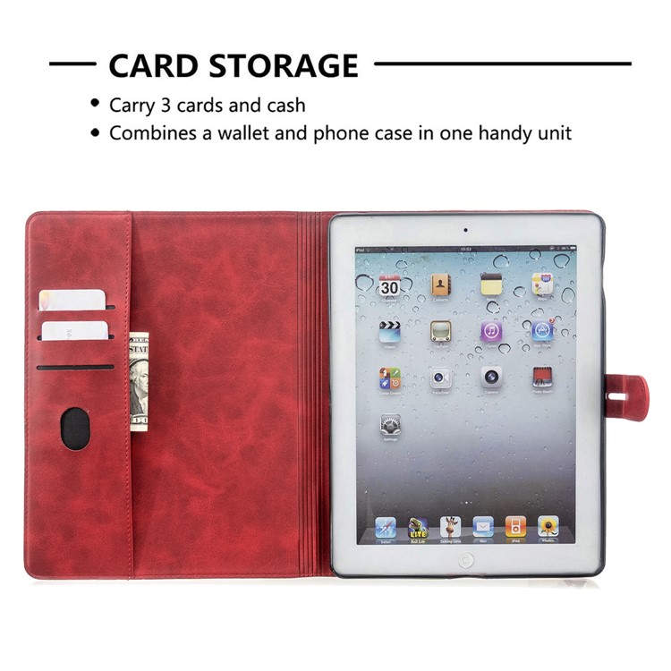Auto Wake Sleep Stand Smart Leather Tablet Cover Casing for Apple iPad 2/3/4 - Red-10