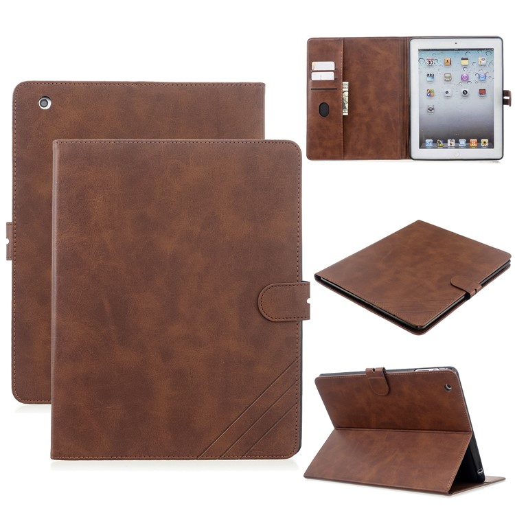 Auto Wake Sleep Stand Smart Leather Tablet Cover Casing for Apple iPad 2/3/4 - Brown-1