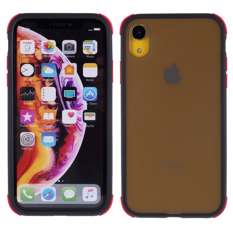 For iPhone XR 6.1 inch Matte PC + TPU Hybrid Shell Cushioned Shockproof Phone Casing - Black-1