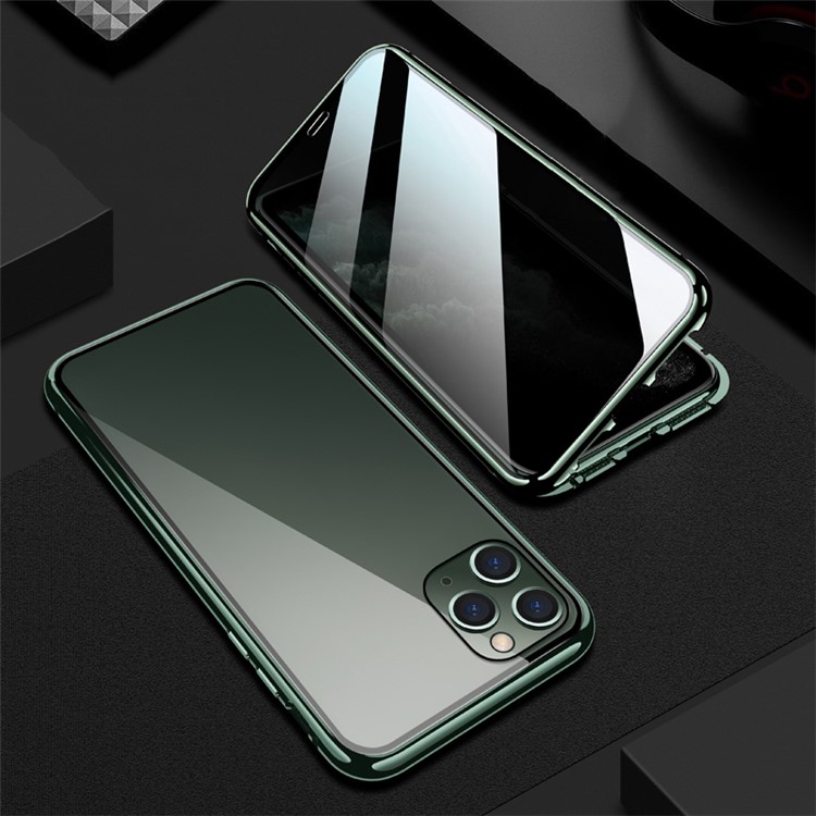 R-JUST Anti-peep Magnetic Installation Metal Frame + Tempered Glass Phone Casing for iPhone 11 Pro 5.8-inch - Green-1
