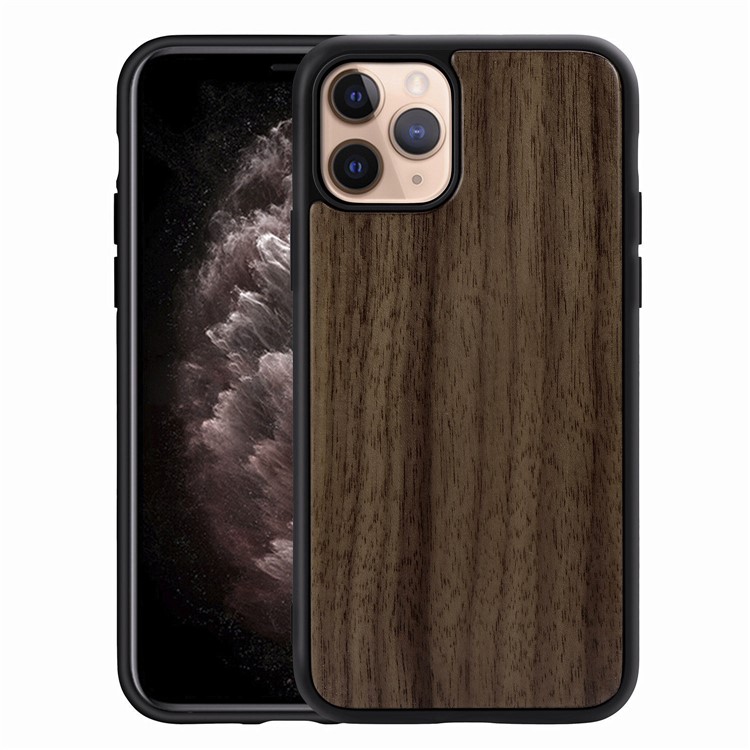 Solid Wood Surface TPU Mobile Phone Case for iPhone 11 Pro Max 6.5 inch - Walnut