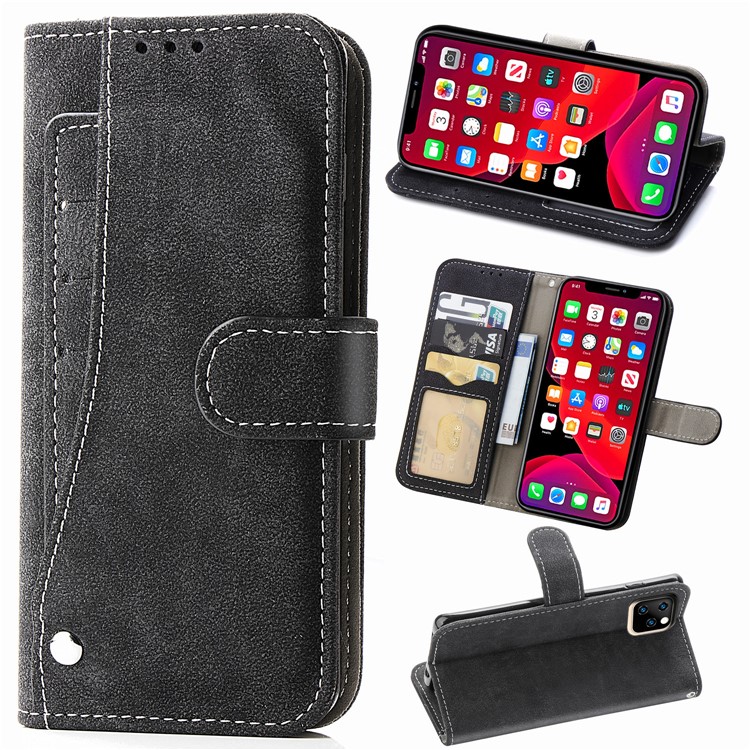 Matte Leather Wallet Stand Phone Cover Rotary Card Holder Case for iPhone 11 Pro Max 6.5 inch - Black-1