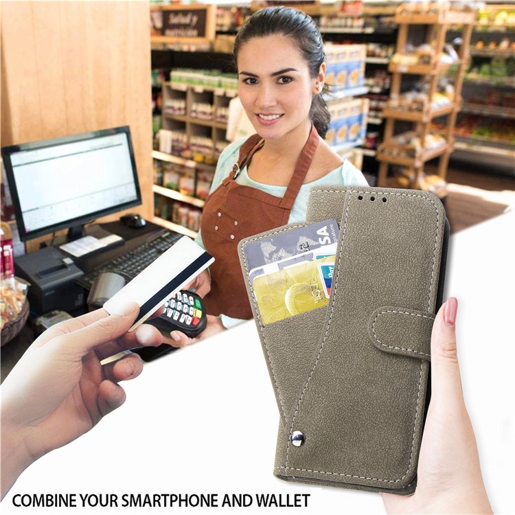 Matte Leather Wallet Stand Phone Cover Rotary Card Holder Case for iPhone 11 Pro Max 6.5 inch - Grey-11