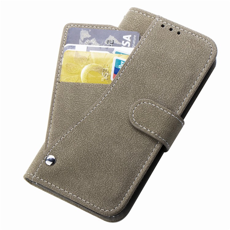 Matte Leather Wallet Stand Phone Cover Rotary Card Holder Case for iPhone 11 Pro Max 6.5 inch - Grey-12