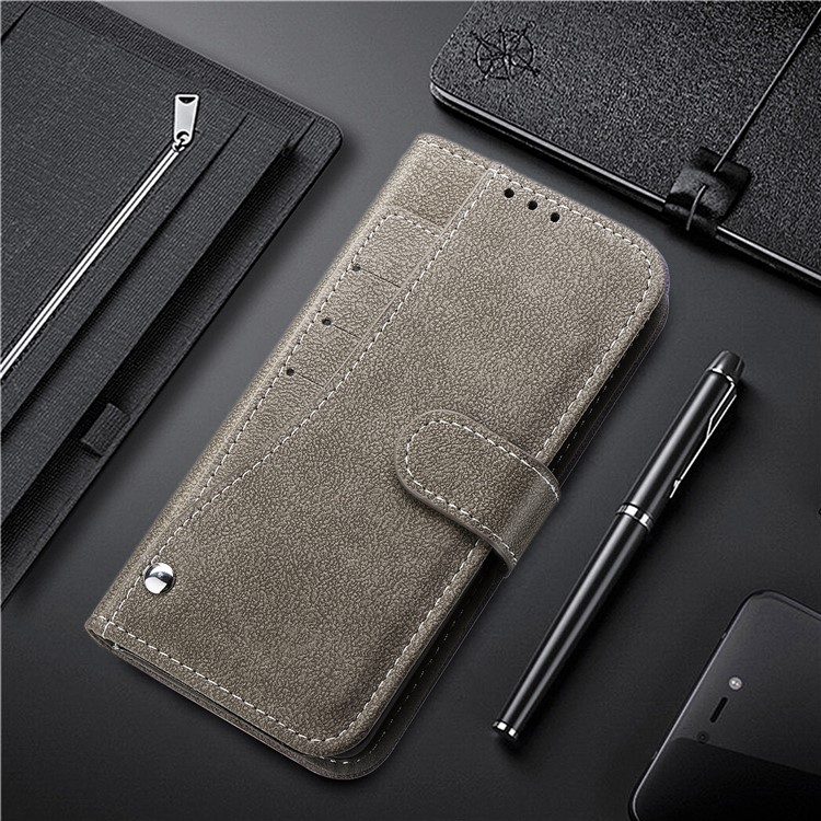 Matte Leather Wallet Stand Phone Cover Rotary Card Holder Case for iPhone 11 Pro Max 6.5 inch - Grey-13