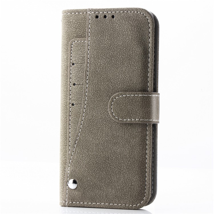 Matte Leather Wallet Stand Phone Cover Rotary Card Holder Case for iPhone 11 Pro Max 6.5 inch - Grey-2
