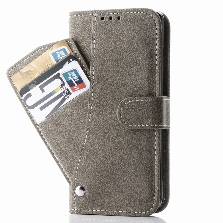 Matte Leather Wallet Stand Phone Cover Rotary Card Holder Case for iPhone 11 Pro Max 6.5 inch - Grey-4