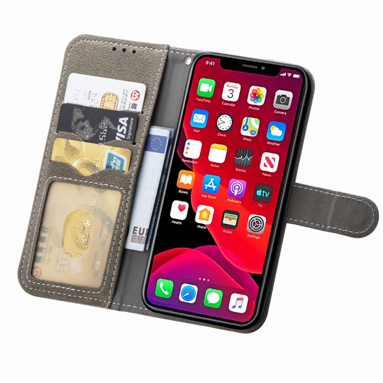 Matte Leather Wallet Stand Phone Cover Rotary Card Holder Case for iPhone 11 Pro Max 6.5 inch - Grey-5