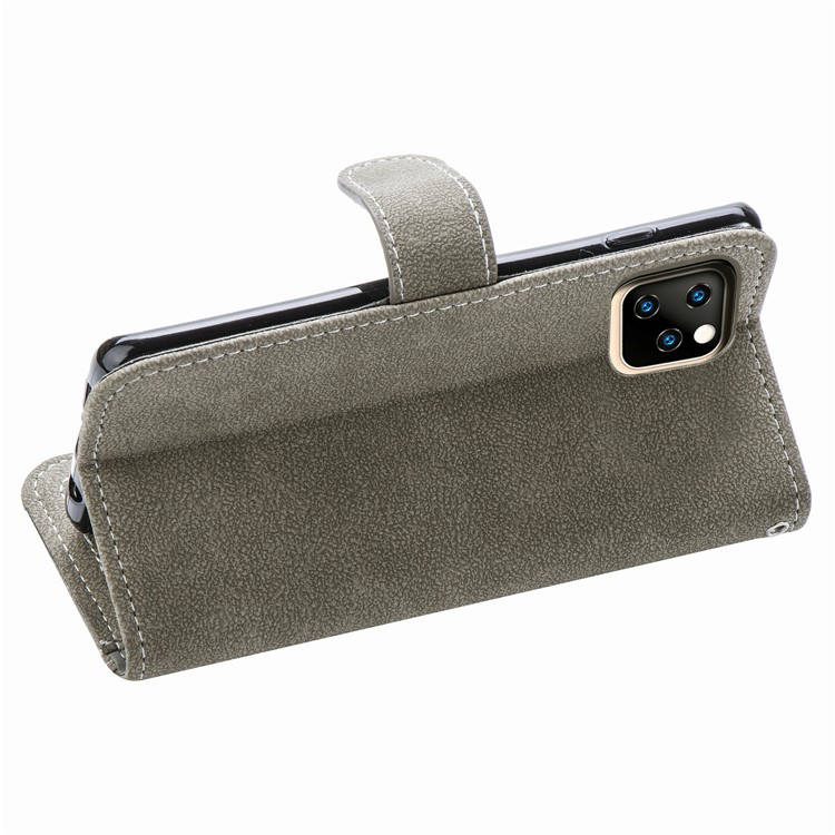 Matte Leather Wallet Stand Phone Cover Rotary Card Holder Case for iPhone 11 Pro Max 6.5 inch - Grey-8