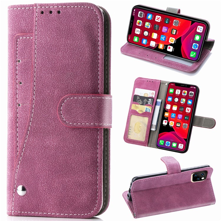 Matte Leather Wallet Stand Phone Cover Rotary Card Holder Case for iPhone 11 Pro Max 6.5 inch - Rose-1