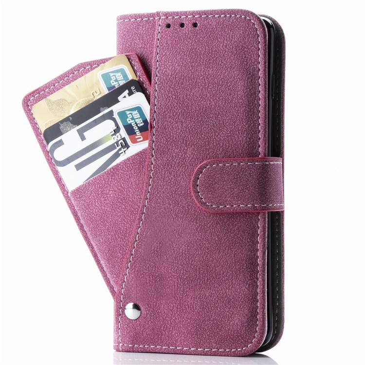 Matte Leather Wallet Stand Phone Cover Rotary Card Holder Case for iPhone 11 Pro Max 6.5 inch - Rose-4