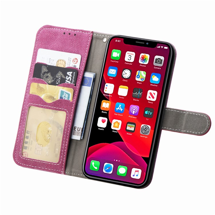 Matte Leather Wallet Stand Phone Cover Rotary Card Holder Case for iPhone 11 Pro Max 6.5 inch - Rose-5