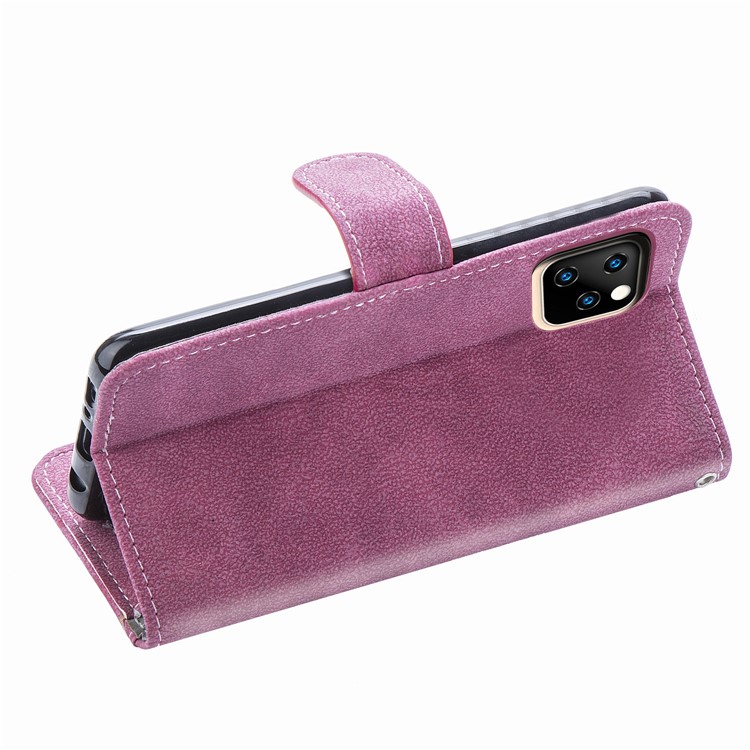Matte Leather Wallet Stand Phone Cover Rotary Card Holder Case for iPhone 11 Pro Max 6.5 inch - Rose-8