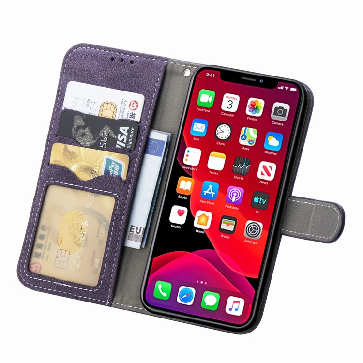 Caso Titular Do Cartão Rotativo Fosco Tampa Do Telefone Estande Carteira De Couro Para O Iphone 11 Pro Máximo De 6,5 Polegadas - Roxa-5