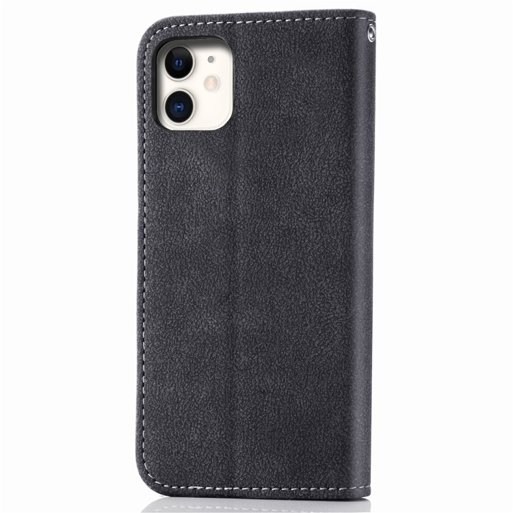 Matte Leather Wallet Stand Phone Cover with Rotary Card Holder Shell for iPhone 11 6.1 inch - Black-3