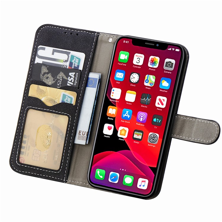 Matte Leather Wallet Stand Phone Cover with Rotary Card Holder Shell for iPhone 11 6.1 inch - Black-5