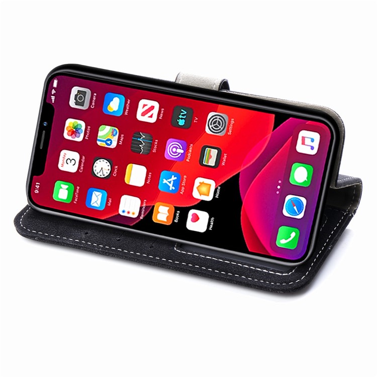 Matte Leather Wallet Stand Phone Cover with Rotary Card Holder Shell for iPhone 11 6.1 inch - Black-6