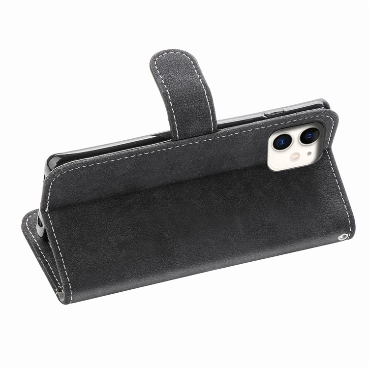 Matte Leather Wallet Stand Phone Cover with Rotary Card Holder Shell for iPhone 11 6.1 inch - Black-8