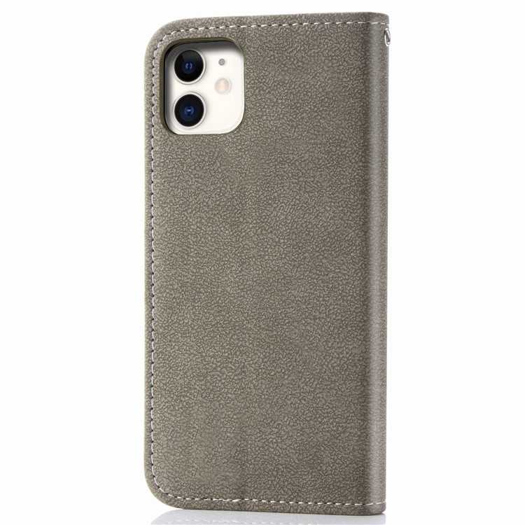 Matte Leather Wallet Stand Phone Cover with Rotary Card Holder Shell for iPhone 11 6.1 inch - Grey-3
