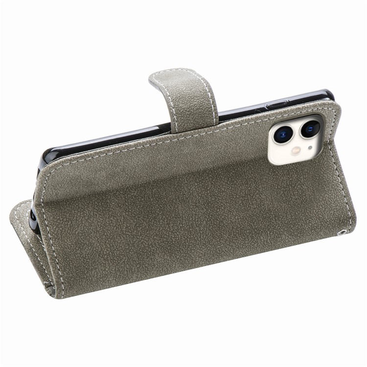 Matte Leather Wallet Stand Phone Cover with Rotary Card Holder Shell for iPhone 11 6.1 inch - Grey-8