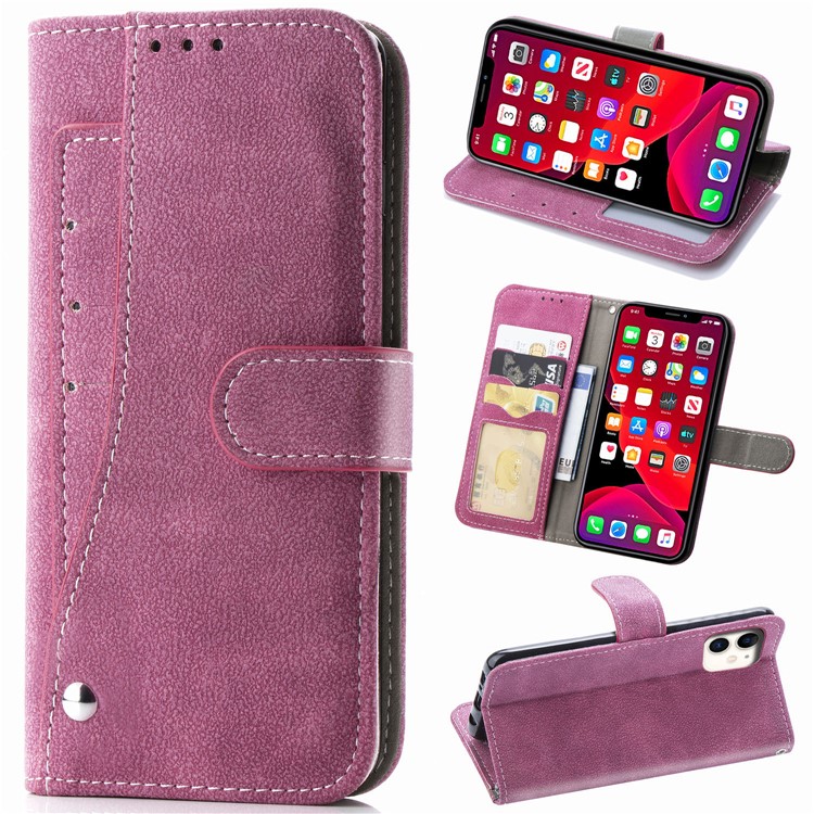 Matte Leather Wallet Stand Phone Cover with Rotary Card Holder Shell for iPhone 11 6.1 inch - Rose-1