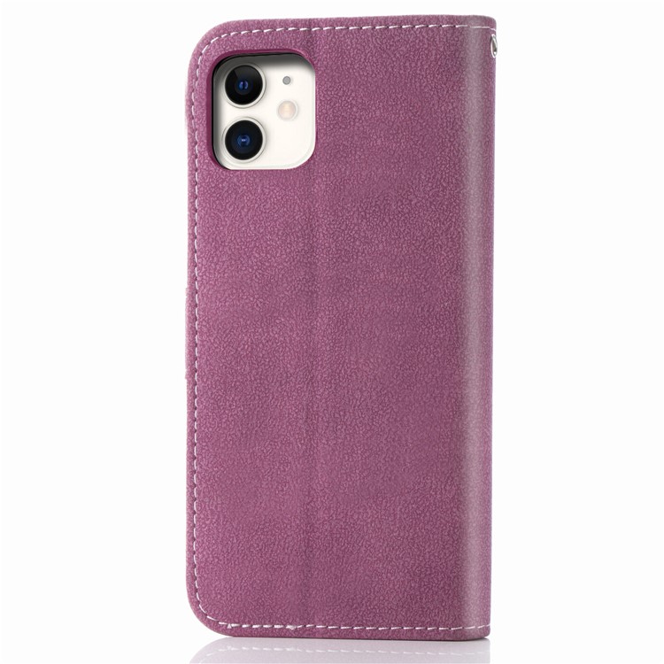 Matte Leather Wallet Stand Phone Cover with Rotary Card Holder Shell for iPhone 11 6.1 inch - Rose-3