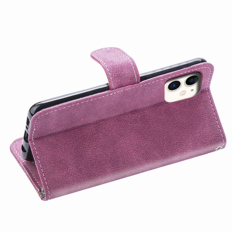 Matte Leather Wallet Stand Phone Cover with Rotary Card Holder Shell for iPhone 11 6.1 inch - Rose-8