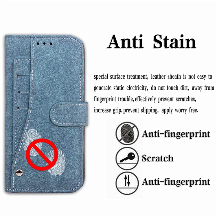 Matte Leather Wallet Stand Phone Cover with Rotary Card Holder Shell for iPhone 11 6.1 inch - Blue-10