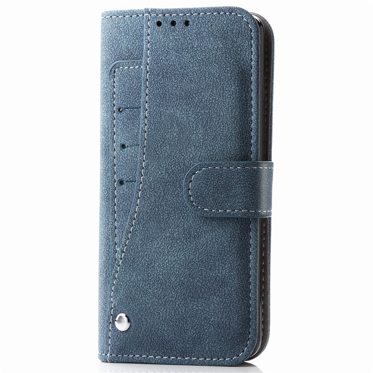 Matte Leather Wallet Stand Phone Cover with Rotary Card Holder Shell for iPhone 11 6.1 inch - Blue-2