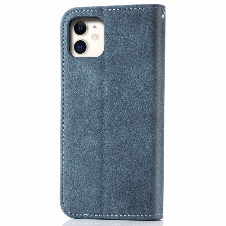 Matte Leather Wallet Stand Phone Cover with Rotary Card Holder Shell for iPhone 11 6.1 inch - Blue-3