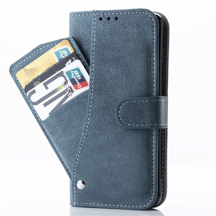 Matte Leather Wallet Stand Phone Cover with Rotary Card Holder Shell for iPhone 11 6.1 inch - Blue-4