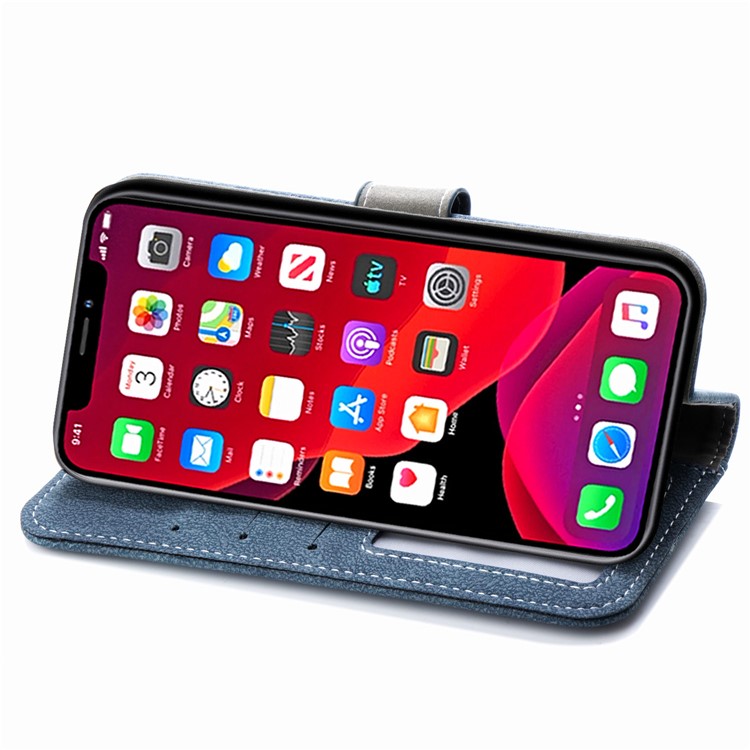 Matte Leather Wallet Stand Phone Cover with Rotary Card Holder Shell for iPhone 11 6.1 inch - Blue-6