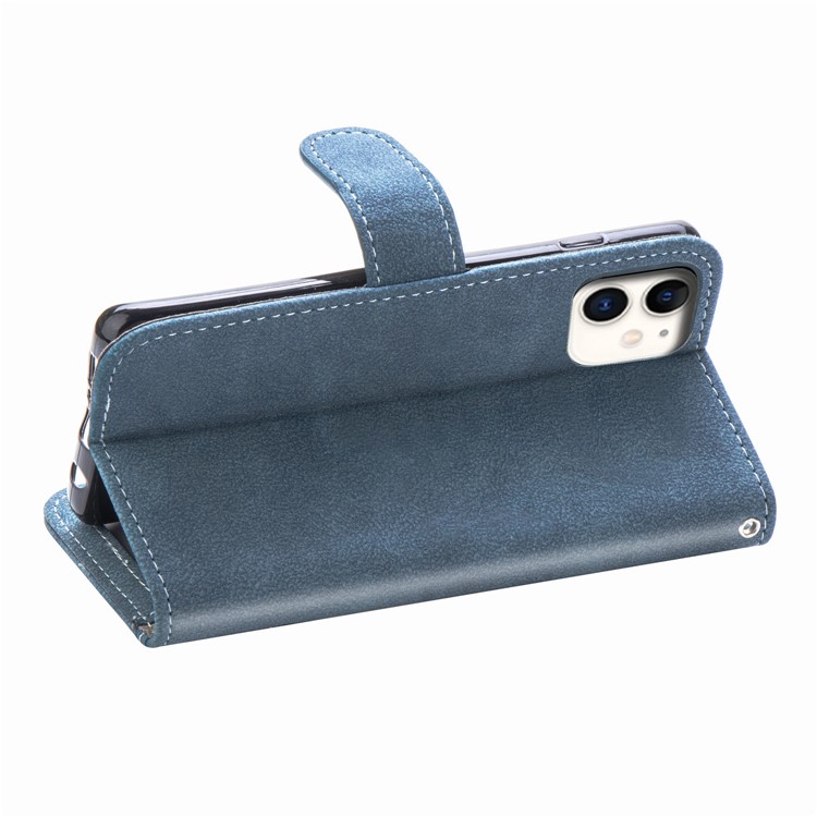 Matte Leather Wallet Stand Phone Cover with Rotary Card Holder Shell for iPhone 11 6.1 inch - Blue-8