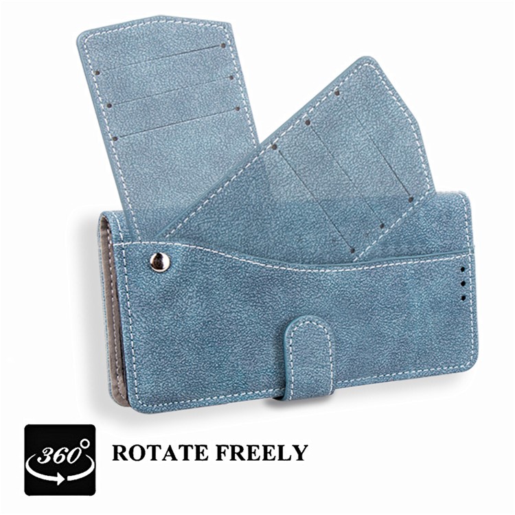 Matte Leather Wallet Stand Phone Cover with Rotary Card Holder Shell for iPhone 11 6.1 inch - Blue-9
