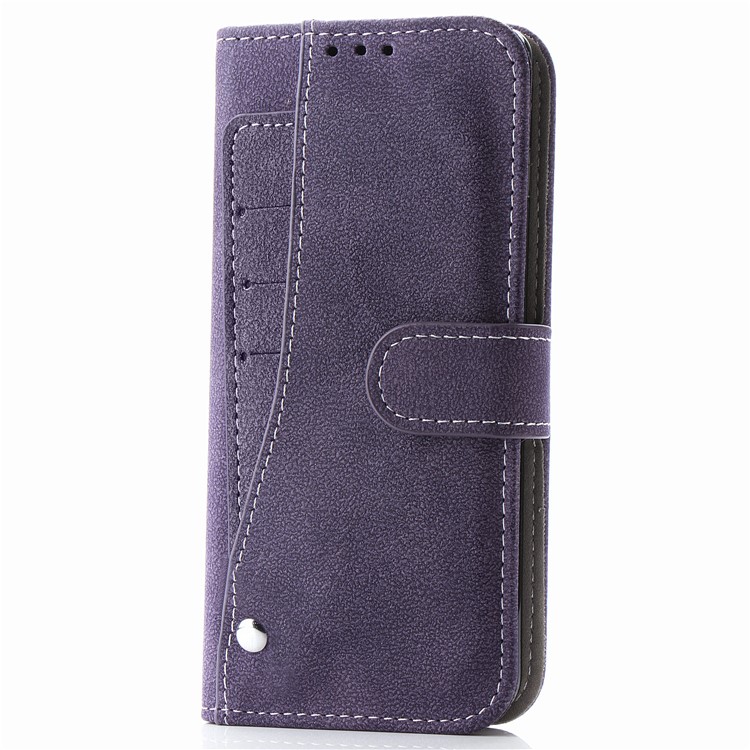 Matte Leather Wallet Stand Phone Cover with Rotary Card Holder Shell for iPhone 11 6.1 inch - Purple-2