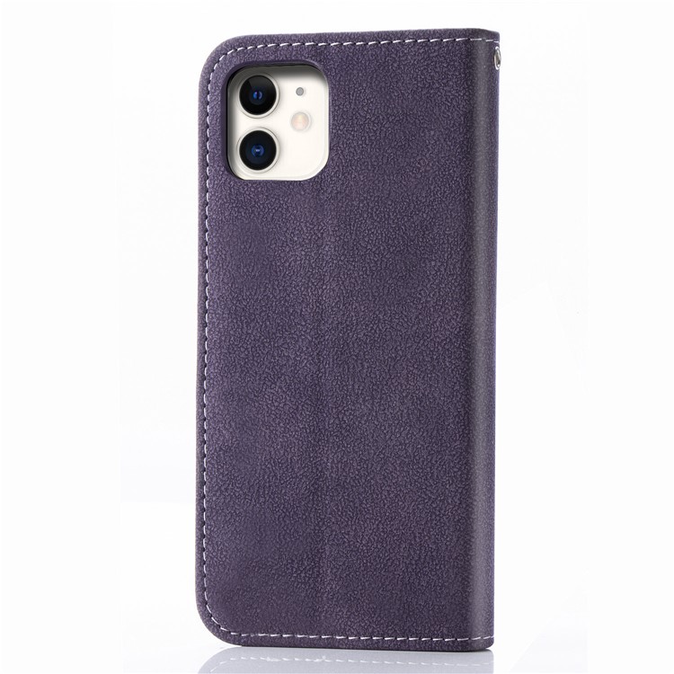 Matte Leather Wallet Stand Phone Cover with Rotary Card Holder Shell for iPhone 11 6.1 inch - Purple-3
