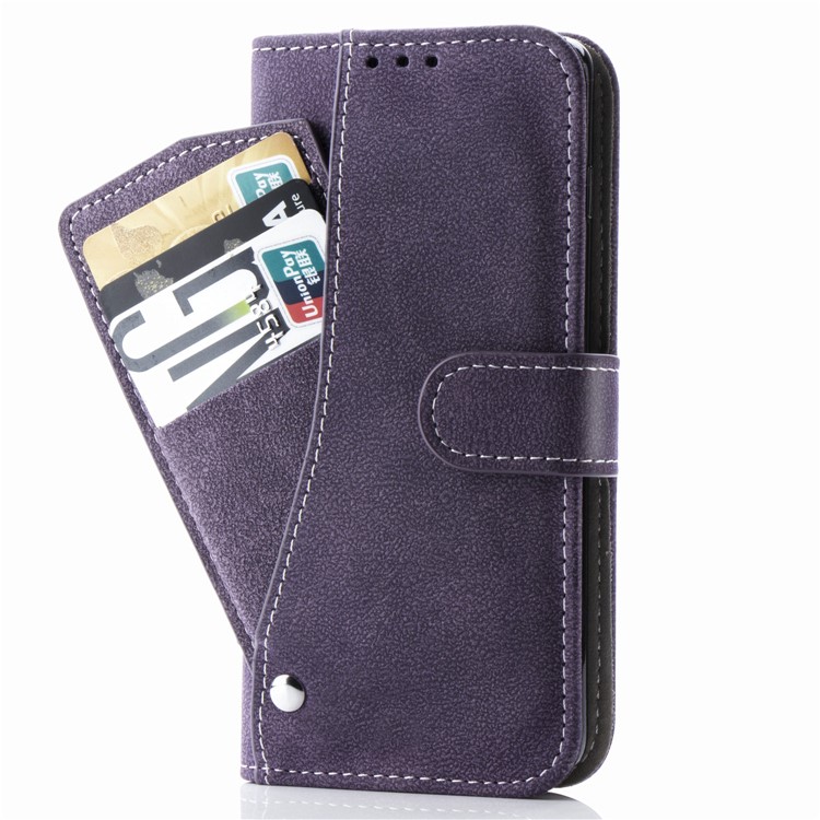Matte Leather Wallet Stand Phone Cover with Rotary Card Holder Shell for iPhone 11 6.1 inch - Purple-4