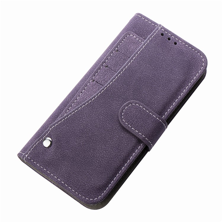 Matte Leather Wallet Stand Phone Cover with Rotary Card Holder Shell for iPhone 11 6.1 inch - Purple-7
