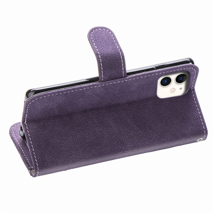 Matte Leather Wallet Stand Phone Cover with Rotary Card Holder Shell for iPhone 11 6.1 inch - Purple-8