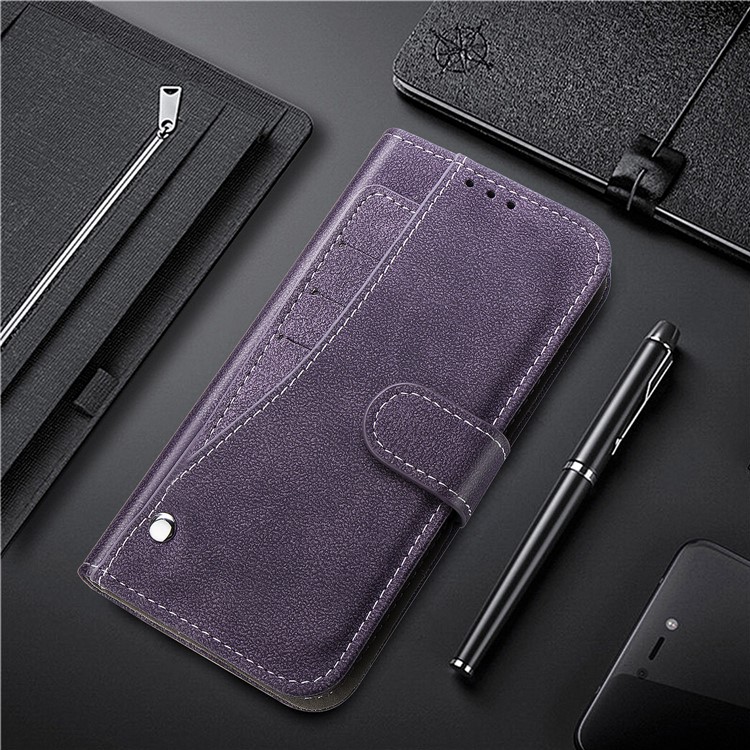 Matte Leather Wallet Stand Phone Cover with Rotary Card Holder Shell for iPhone 11 6.1 inch - Purple-9