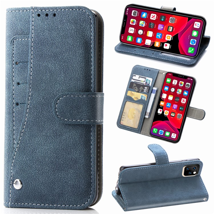 Matte Leather Wallet Stand Rotary Card Holder Cell Phone Cover for iPhone 11 Pro 5.8 inch - Blue-1