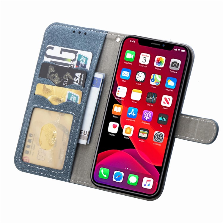 Matte Leather Wallet Stand Rotary Card Holder Cell Phone Cover for iPhone 11 Pro 5.8 inch - Blue-5