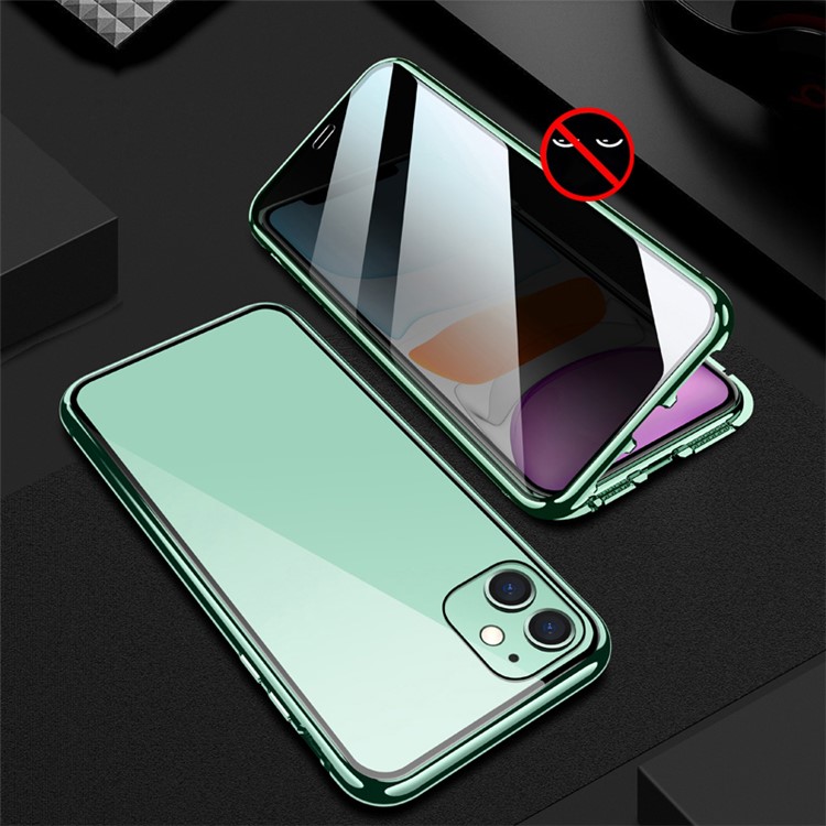 R-JUST Anti-peep Magnetic Installation Metal Frame + Tempered Glass Alll-round Protective Phone Case for iPhone 11 6.1-inch - Green-1