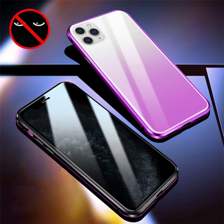 R-JUST Anti-spy Front Tempered Glass + Gradient Color Back Tempered Glass + Aluminium Alloy Frame Protective Case for iPhone 11 Pro 5.8 inch - Black/Purple